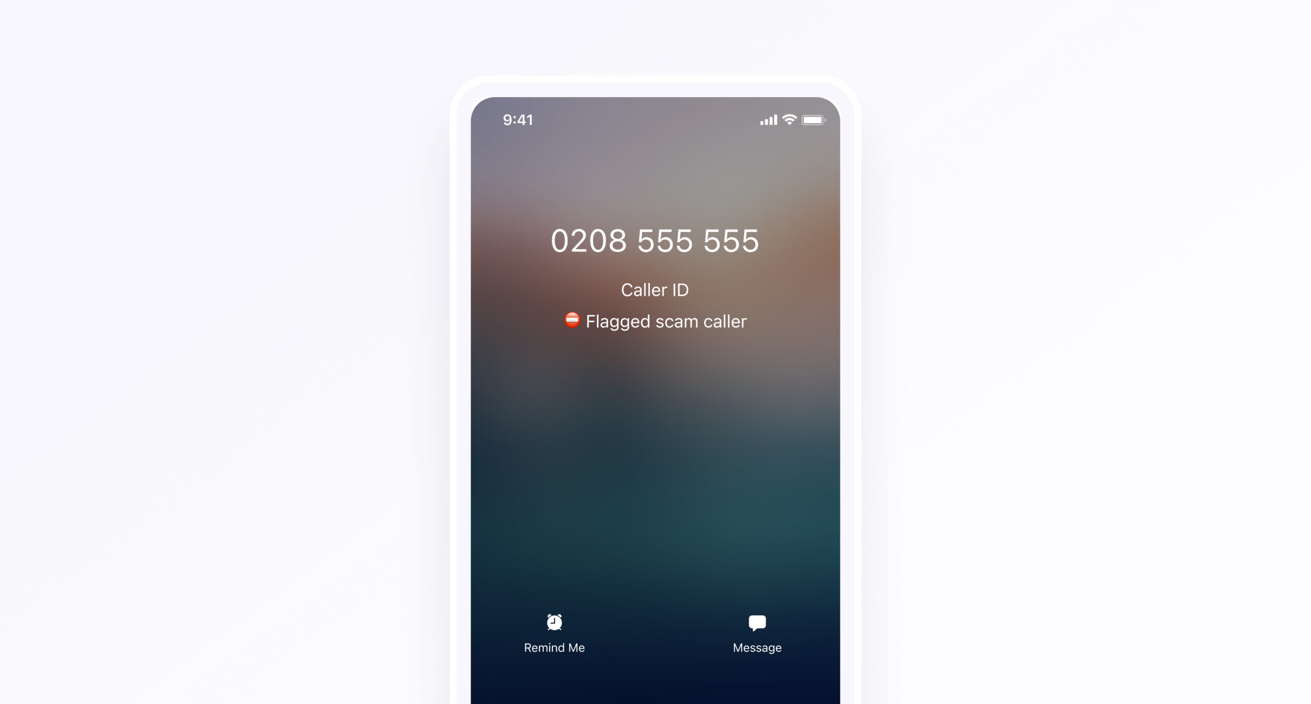 Phone showing incoming scam call